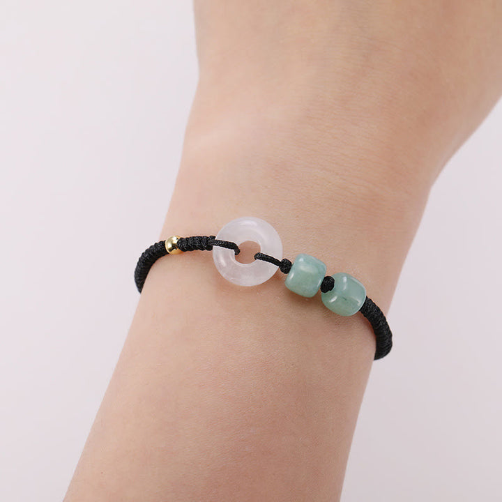 Buddha Stones 2Pcs Green Aventurine White Jade Peace Buckle Luck Braided Couple Bracelet - image 11