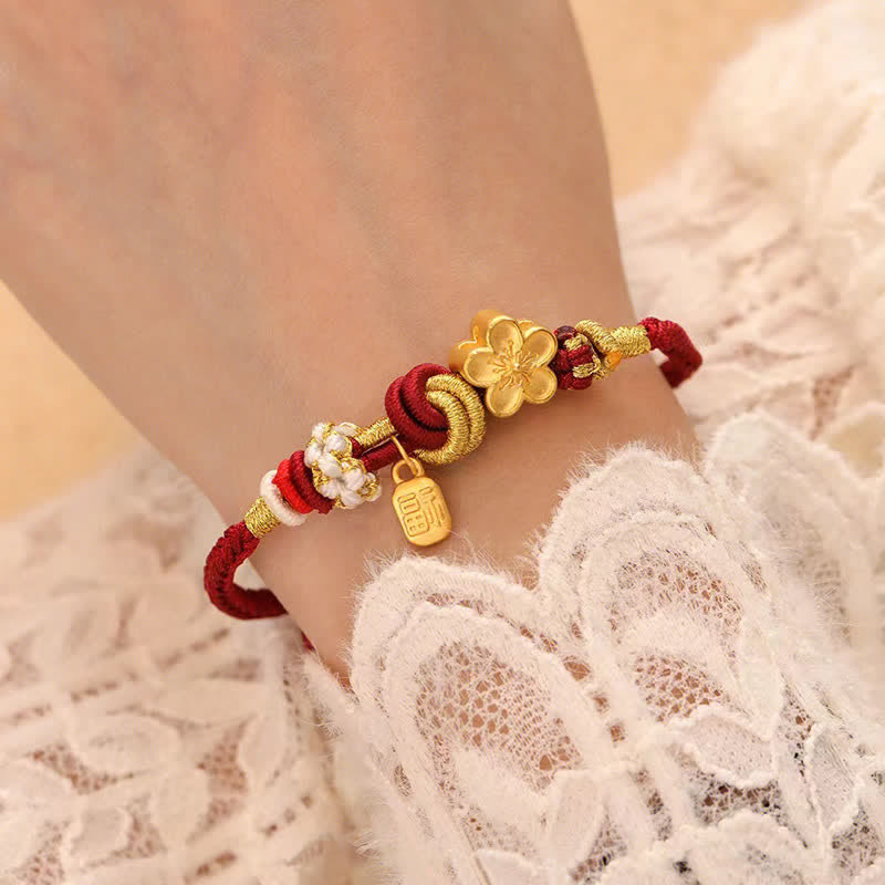 Buddha Stones Peach Blossom Happiness Charm Luck Red String Bracelet - image 8