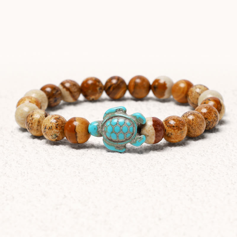 Buddha Stones Natural Stone Sea Turtle Turquoise Blessing Bracelet - Picture Jasper - image 10