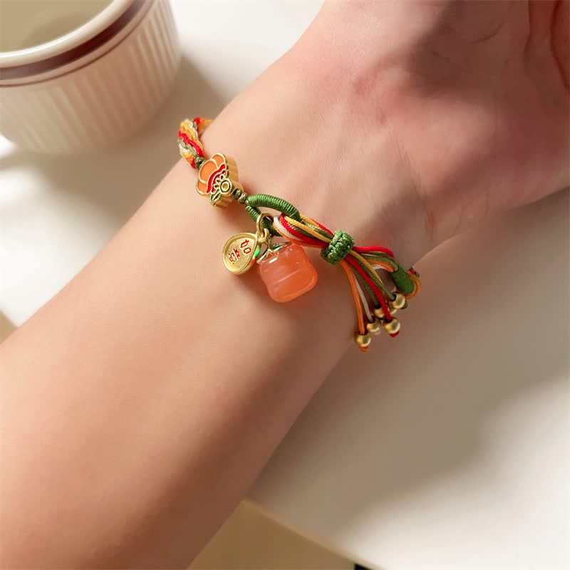 Buddha Stones Persimmon Red Agate Strength Reincarnation Knot Braid String Bracelet - image 9