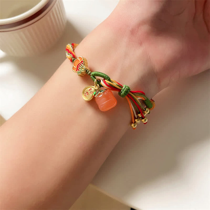 Buddha Stones Persimmon Red Agate Strength Reincarnation Knot Braid String Bracelet - image 9
