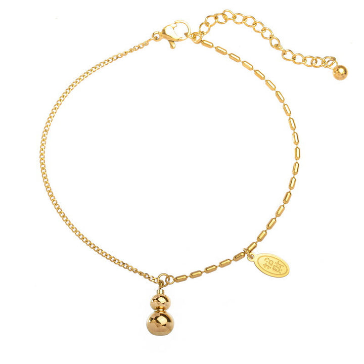 Buddha Stones 18k Gold Plated Copper Lucky Gourd Design Wealth Buckle Anklet - image 6