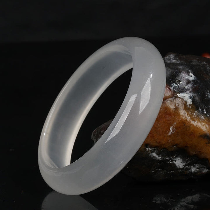 Buddha Stones Natural Translucent Golden Silk Jade Wealth Luck Bracelet Bangle - Translucent White - 62mm - image 1