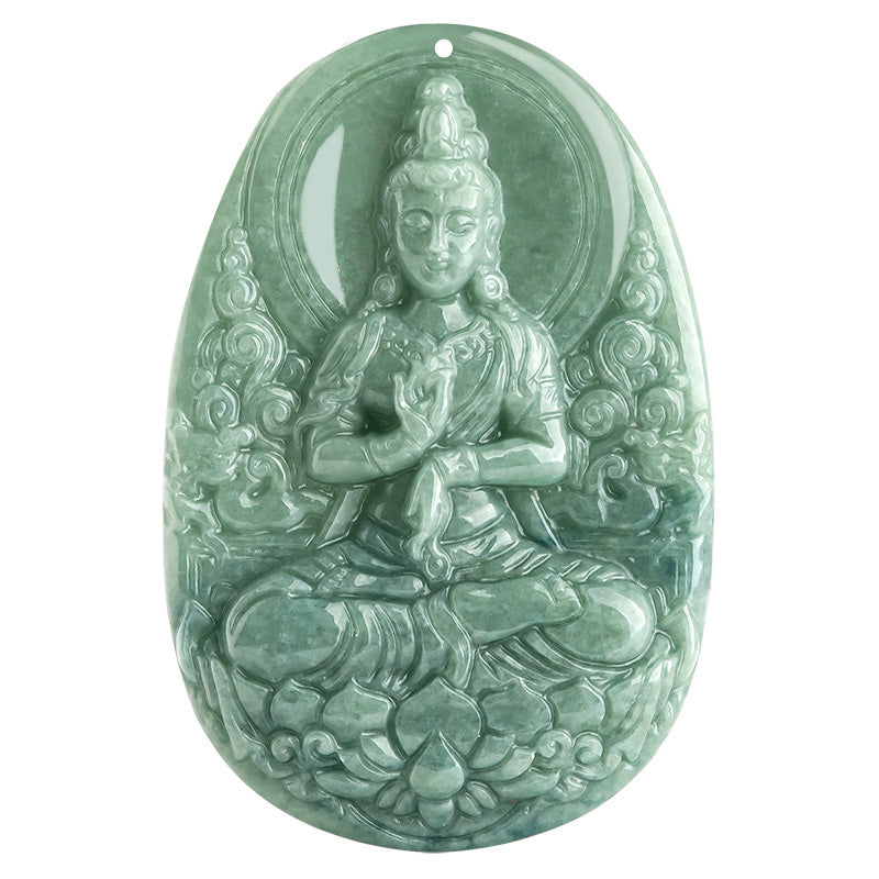 Buddha Stones Natural Jade Avalokitesvara Amulet Wealth Necklace Pendant - image 9
