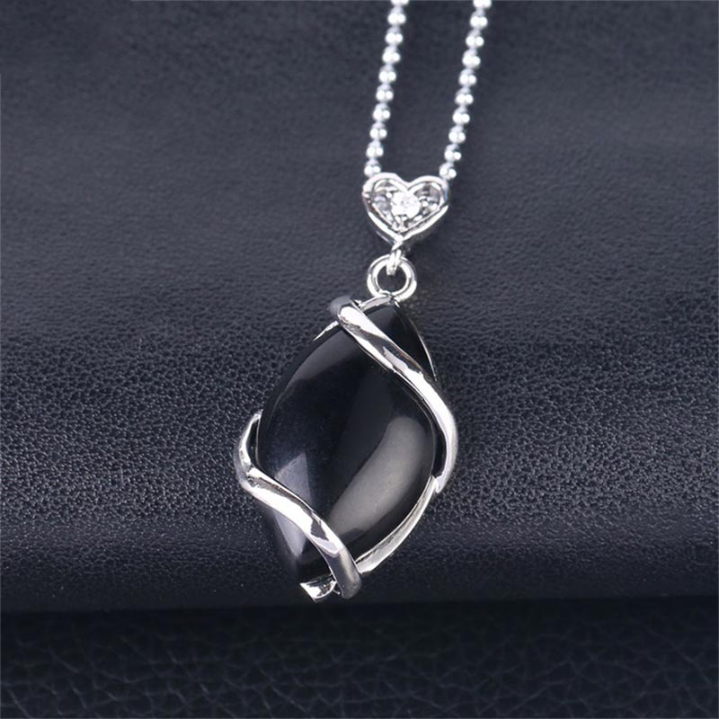 Buddha Stones Marquise Pattern Natural Crystal Stone Charm Necklace Pendant - Black Onyx - image 7