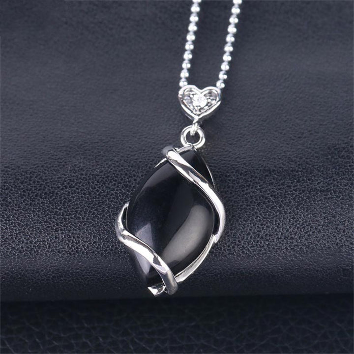 Buddha Stones Marquise Pattern Natural Crystal Stone Charm Necklace Pendant - Black Onyx - image 7