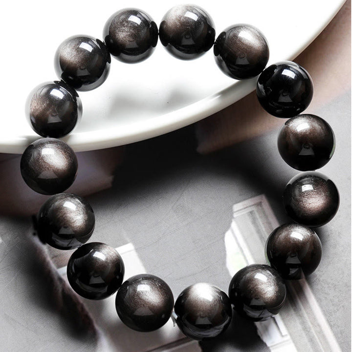 Buddha Stones Natural Silver Sheen Obsidian Soothing Protection Bracelet - image 9