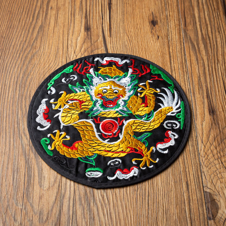 Buddha Stones Dragon Embroidery Cup Mat Pad Tea Cup Coaster Kung Fu Tea Mat - Black Dragon - image 5
