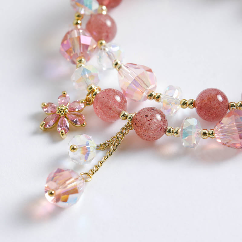 Buddha Stones Strawberry Quartz Zircon Flower Healing Double Wrap Bracelet - image 1
