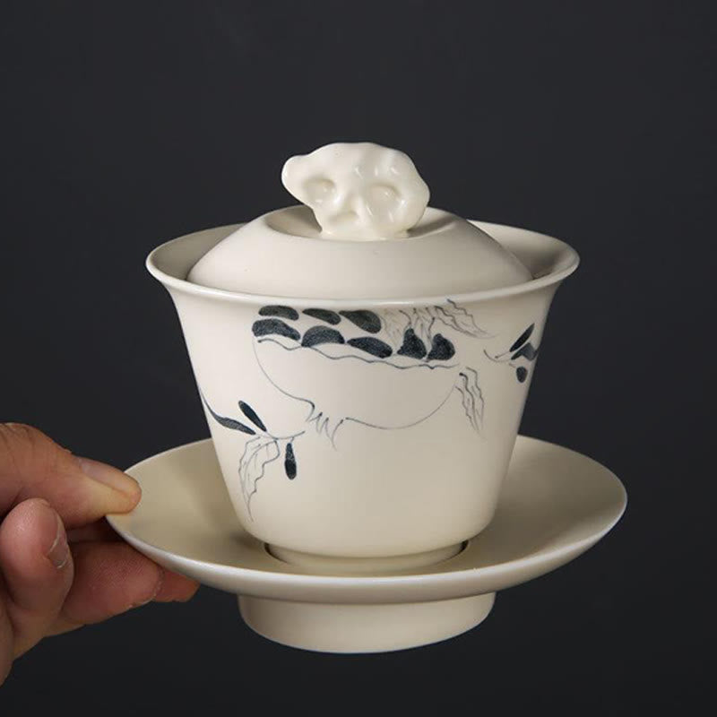 Buddha Stones Hand Painted Pomegranate Hibiscus Pine Lotus Ceramic Gaiwan Sancai Teacup Kung Fu Tea Cup And Saucer With Lid - image 12