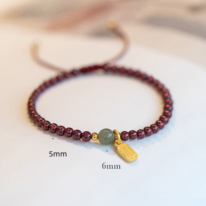 Buddha Stones Natural Strawberry Quartz Garnet Jade Lucky Fortune Fu Character Healing Charm Bracelet - image 16