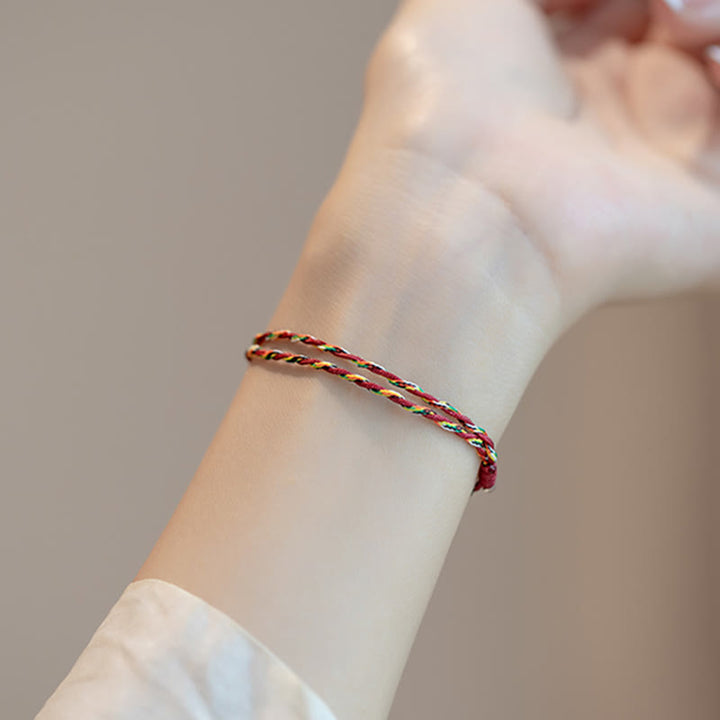 Buddha Stones 925 Sterling Silver Luck Koi Fish Braided Colorful String Bracelet Anklet - image 7