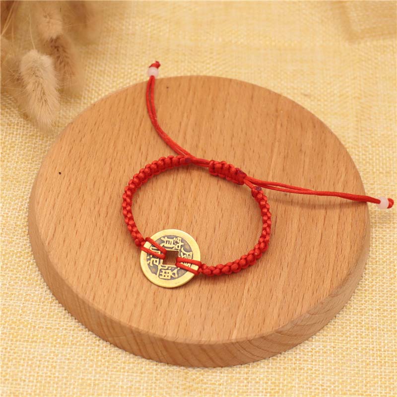 Buddha Stones Copper Coin Fortune Red String Weave Bracelet - Copper Coin(Bracelet Size 14-20cm) - image 3