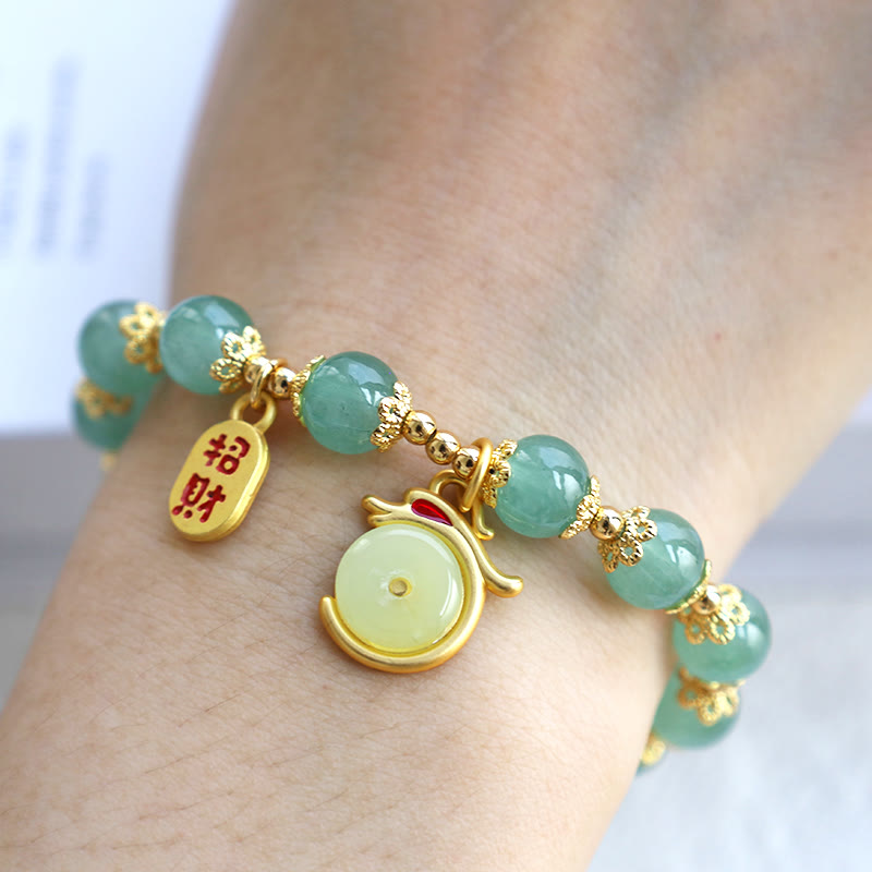 Buddha Stones Year of the Dragon Red Agate Green Aventurine Peace Buckle Fu Character Lucky Fortune Bracelet - image 7