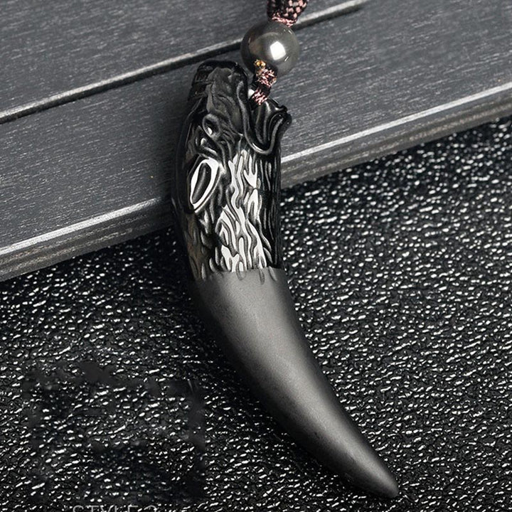 Buddha Stones Natural Black Obsidian Ice Obsidian Rainbow Obsidian Wolf Tooth Pattern Strength Necklace Pendant - image 5