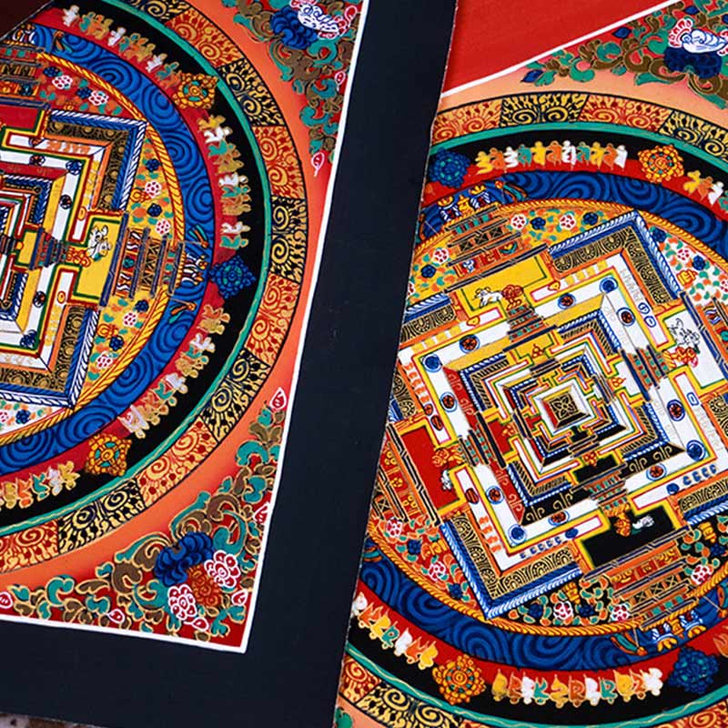 Buddha Stones Tibetan Handmade Thangka Mandala Painting Blind Box Random Color Pattern - 32*32cm Mandala(Random Pattern) - image 0