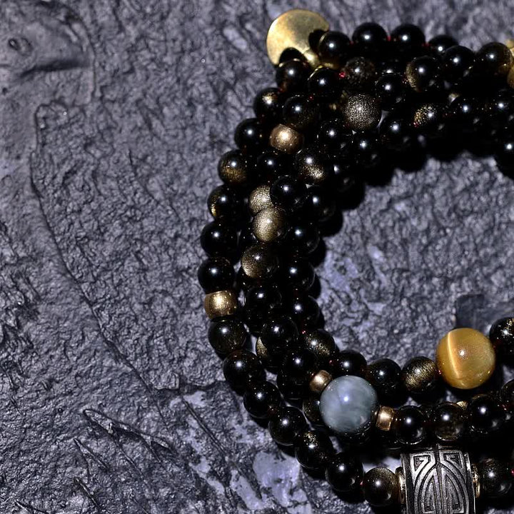 Buddha Stones 108 Mala Beads Gold Sheen Obsidian Tiger Eye Eagle's Eye Stone Wealth Bracelet - image 22