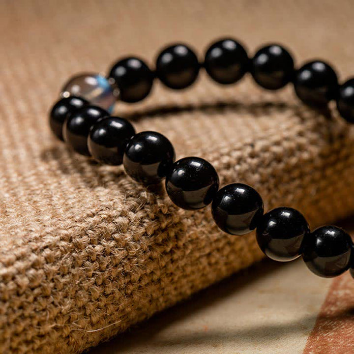 Buddha Stones Chinese Zodiac Natal Buddha 925 Sterling Silver Black Obsidian Moonstone Strength Bracelet - image 17