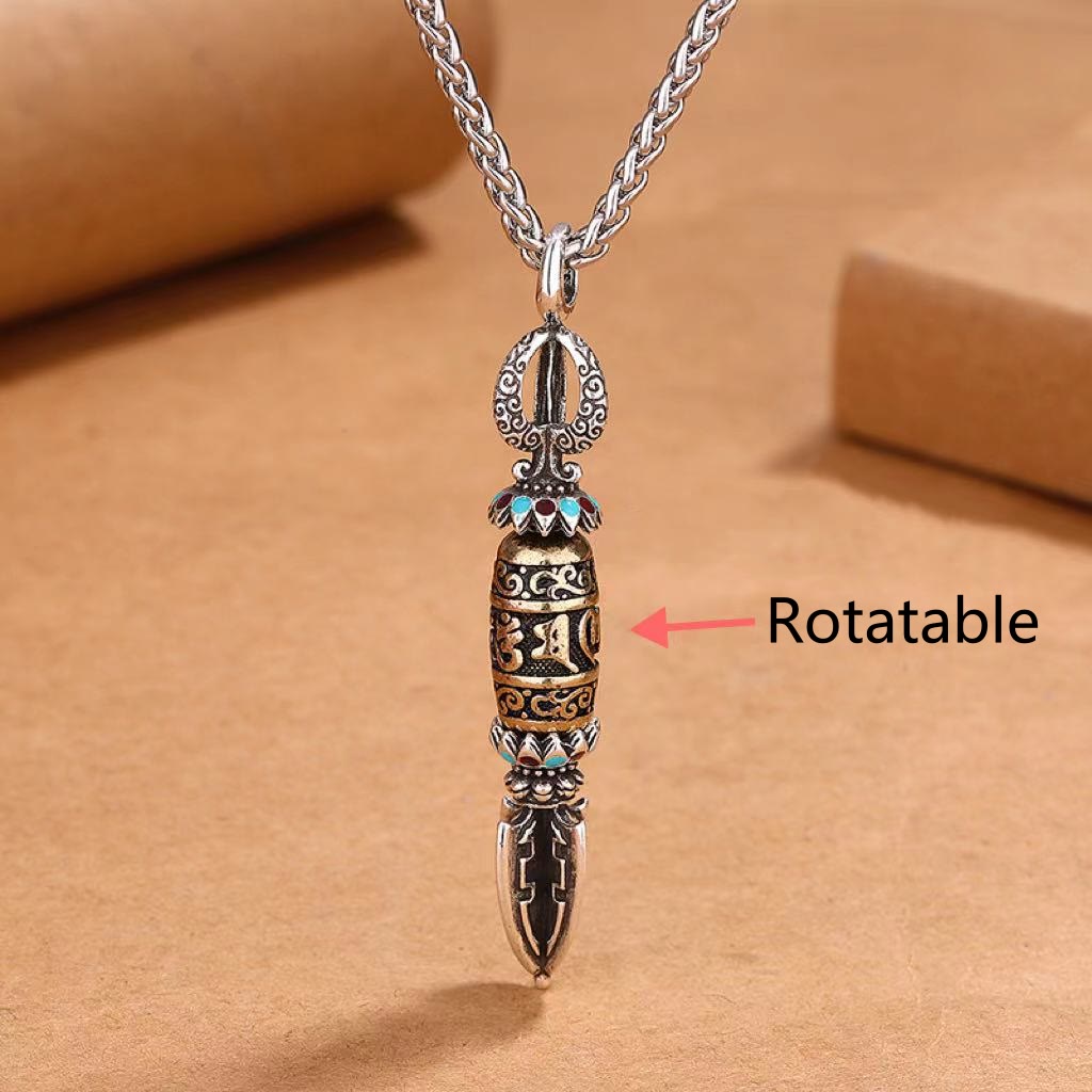 Buddha Stones Tibetan Om Mani Padme Hum Protection Wealth Rotatable Necklace Pendant - image 4