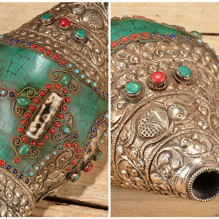 Buddha Stones Tibetan Handmade Engraved Shankha Double Dorje Buddha Conch Shell Wealth Positive Decoration - image 7