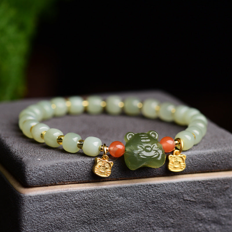 Buddha Stones Chinese Zodiac Lucky Tiger Jade Abundance Bracelet - image 4