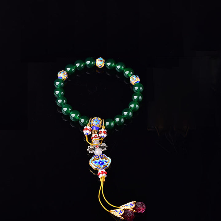 Buddha Stones Natural Green Agate Wrist Mala Success Charm Pocket Mala Car Decoration - image 5