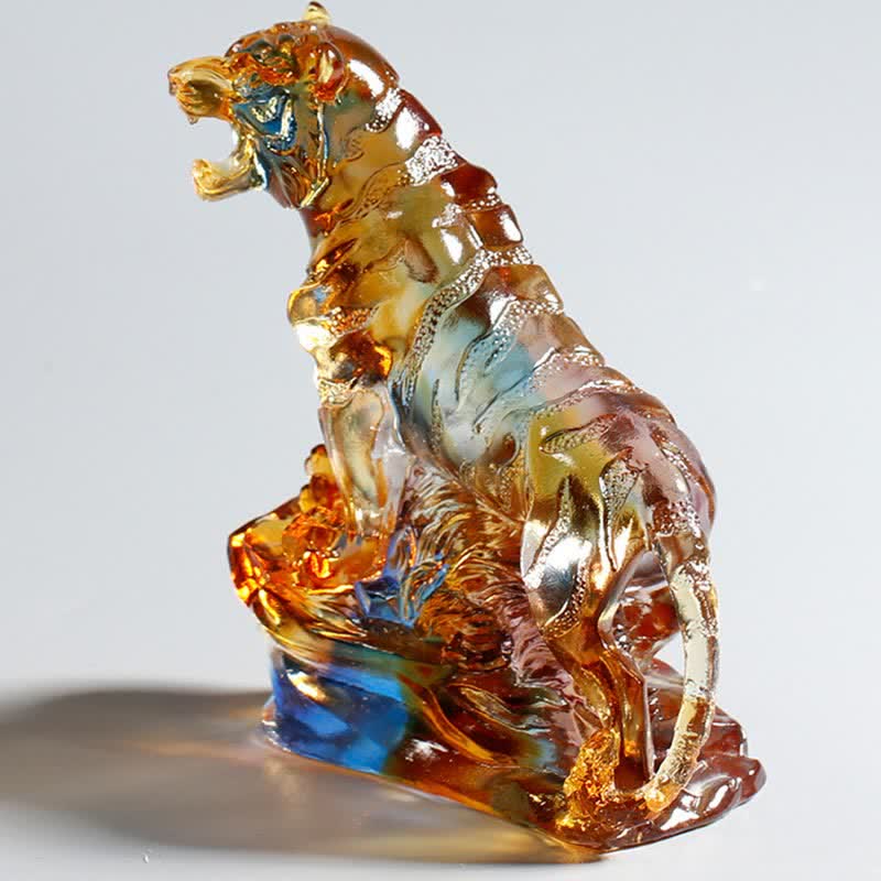 Buddha Stones Handmade Liuli Crystal Tiger Art Piece Protection Home Decoration - image 3