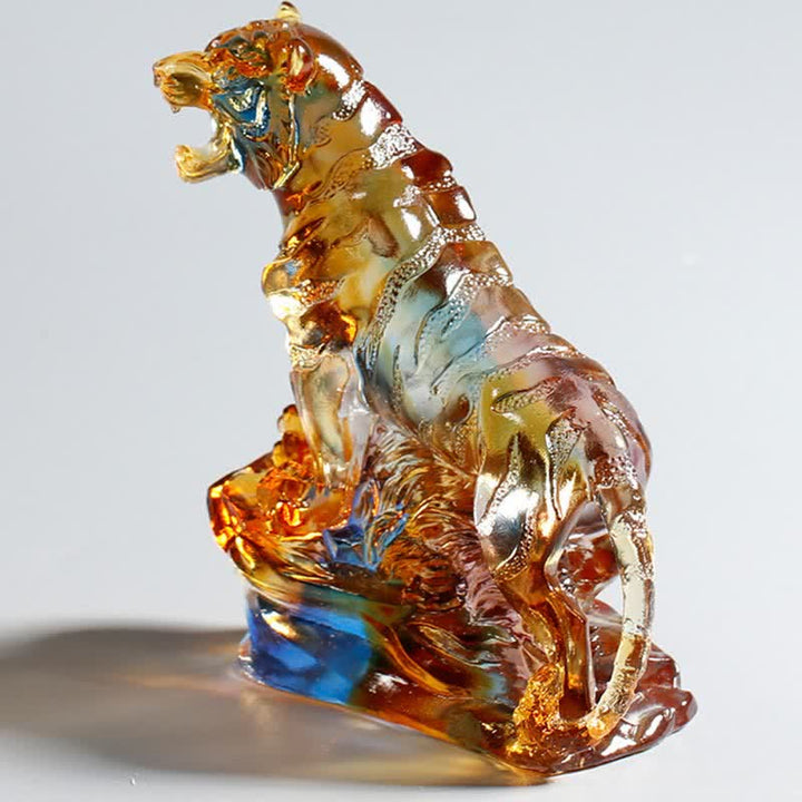 Buddha Stones Handmade Liuli Crystal Tiger Art Piece Protection Home Decoration - image 3