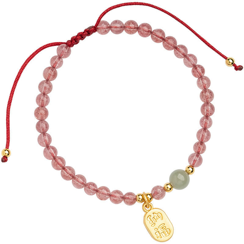 Buddha Stones Natural Strawberry Quartz Garnet Jade Lucky Fortune Fu Character Healing Charm Bracelet - image 9