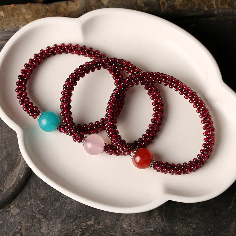 Buddha Stones Natural Garnet Pink Crystal Red Agate Amazonite Bead Protection Bracelet - image 1