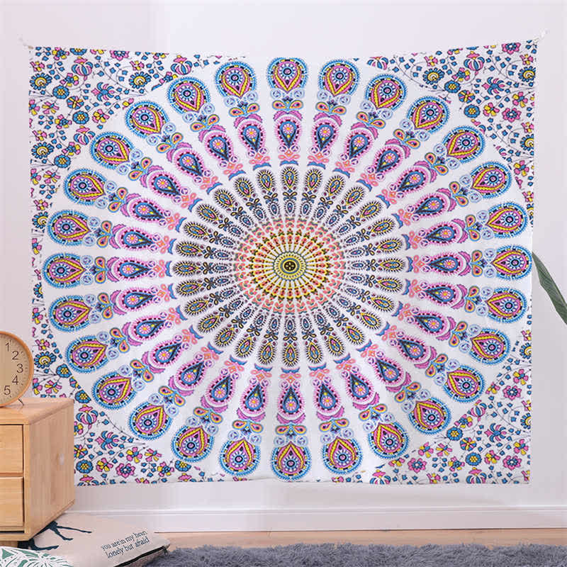 Bohemian Mandala Pattern Tapestry Wall Hanging Wall Art Focus Creativity Home Living Room Decor - Pink - 150*230cm - image 1