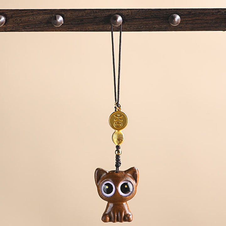 Buddha Stones Green Sandalwood Lucky Cat Koi Fish Cure Key Chain Phone Hanging Decoration - image 6