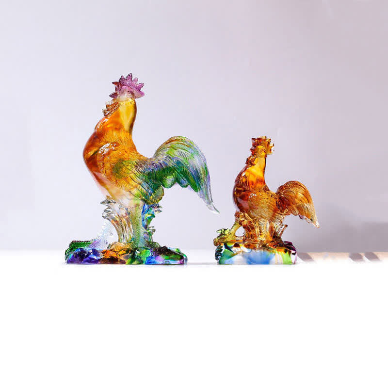Buddha Stones Handmade Liuli Crystal Rooster Art Piece Home Decoration - image 12