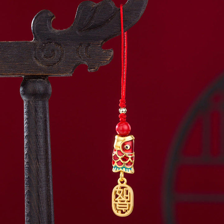 Buddha Stones Koi Fish Cinnabar Attracting Wealth Wish Ruyi Charm Luck Phone Hanging Decoration - image 17