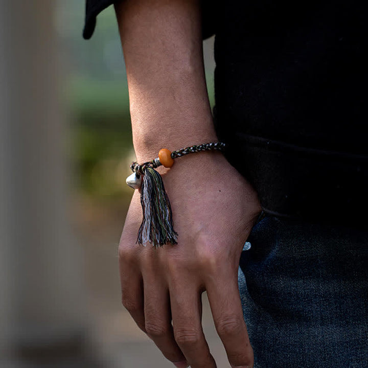 Buddha Stones 990 Sterling Silver Tibetan Handmade Amber Steelyard Weight Wish Protection Bracelet - image 2