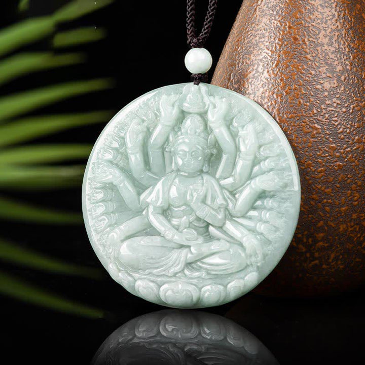 Buddha Stones Thousand-Hand Kwan Yin Avalokitesvara Jade Blessing String Necklace Pendant - image 6
