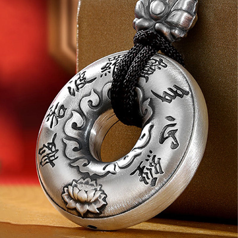 Buddha Stones 999 Sterling Silver Heart Sutra Lotus Peace Buckle Necklace Pendant - image 3