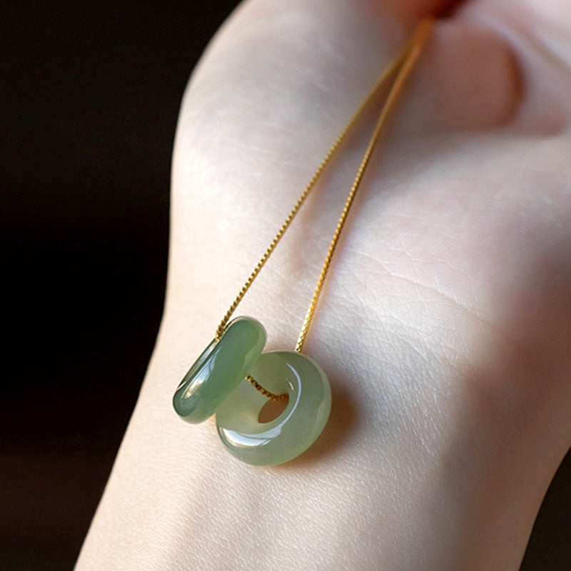 Buddha Stones Natural Round Jade Peace Buckle Luck Abundance Necklace Pendant - image 0