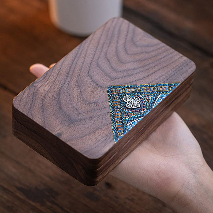 Vintage Handmade Black Walnut Wood Jewelry Storage Box Wooden Gift Box - image 12