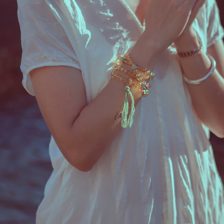 Buddha Stones 108 Mala Beads 925 Sterling Silver Citrine Sandalwood Turquoise Protection Prosperity Bracelet - image 2