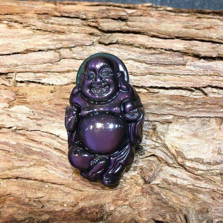 Natural Rainbow Obsidian Laughing Buddha Inner Peace Necklace Pendant - image 9