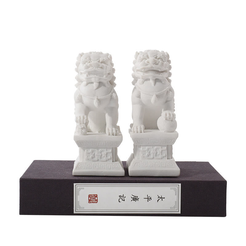 Buddha Stones 2Pcs Lion Statue Courage Strength Resin Home Office Decoration - A Pair of Lions-White - image 3