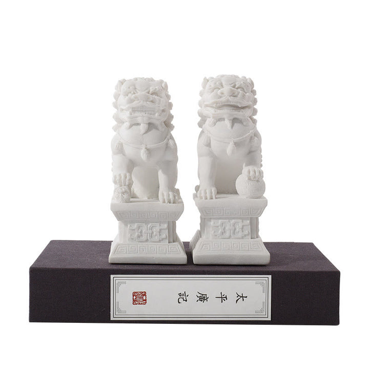 Buddha Stones 2Pcs Lion Statue Courage Strength Resin Home Office Decoration - A Pair of Lions-White - image 3
