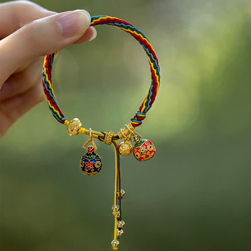 Buddha Stones Gold Swallowing Beast Family Luck Reincarnation Knot Colorful String Bracelet - image 7