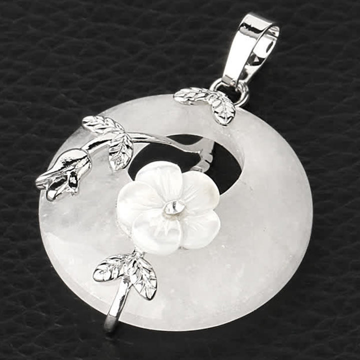 Buddha Stones Various Crystal Amethyst Green Aventurine Flower Healing Necklace Pendant - White Crystal - image 15