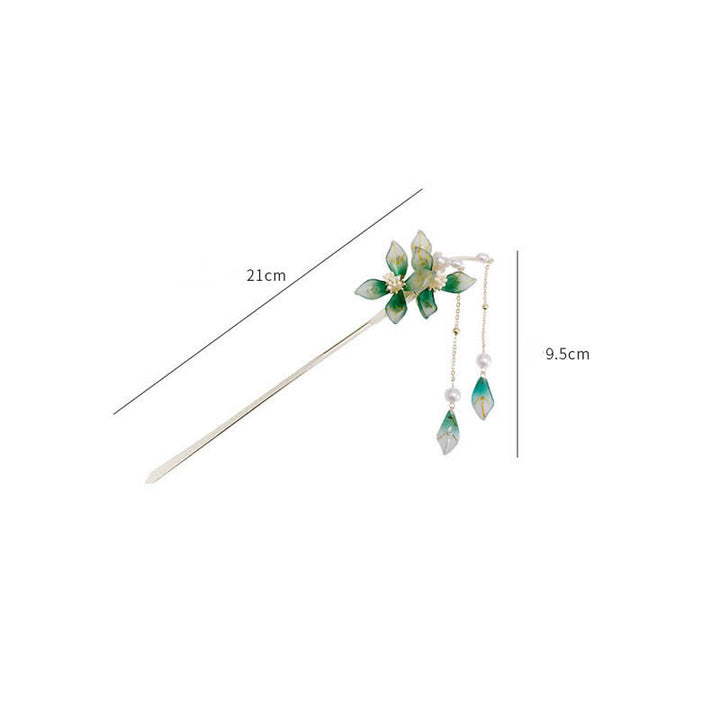 Flower Leaf Pearl Peace Tassel Hairpin - image 12