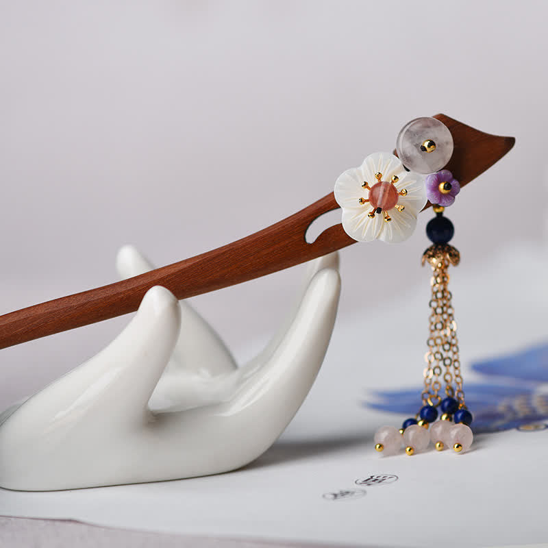 Red Sandalwood Pink Crystal Charm Healing Hairpin Decorations - image 1