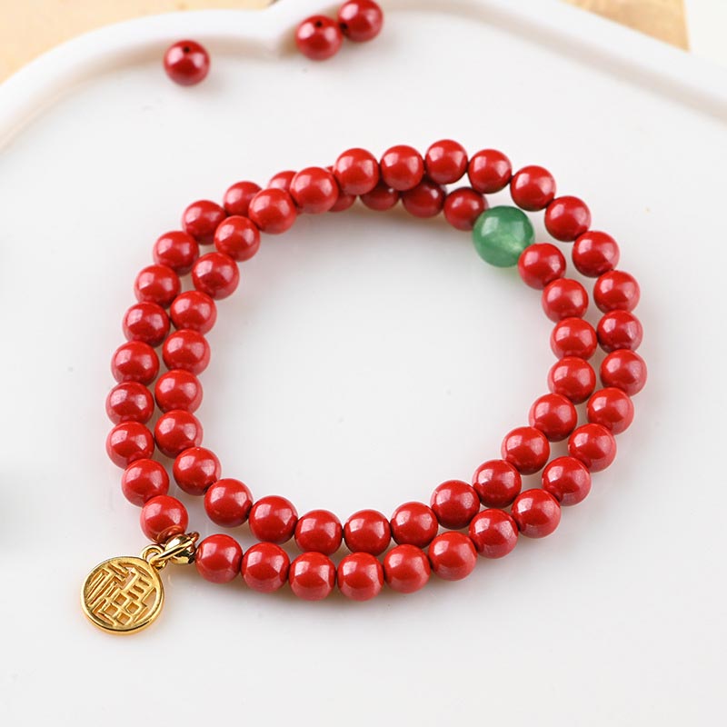 Buddha Stones Tibetan Cinnabar Green Aventurine Luck Bracelet Necklace - image 4