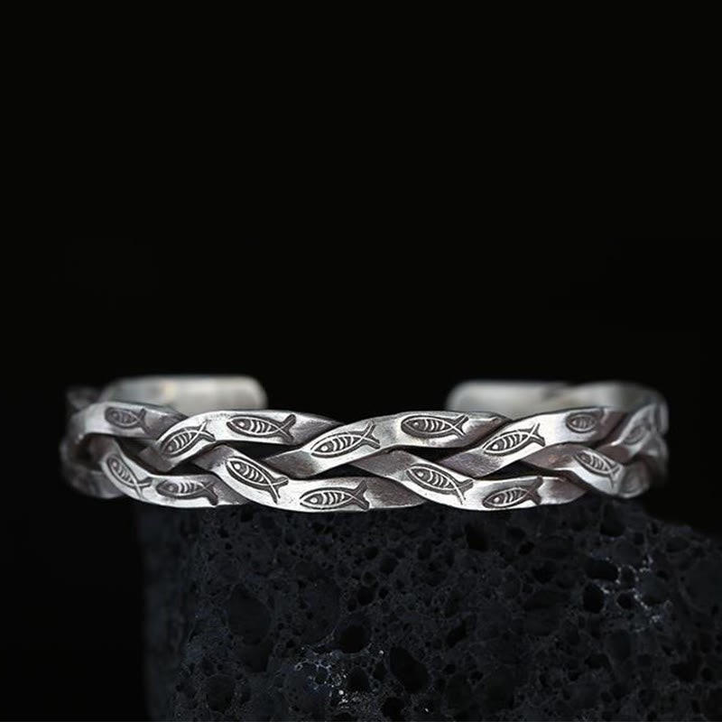 Buddha Stones Koi Fish Twisted Design Luck Wealth Cuff Bracelet Bangle - image 9