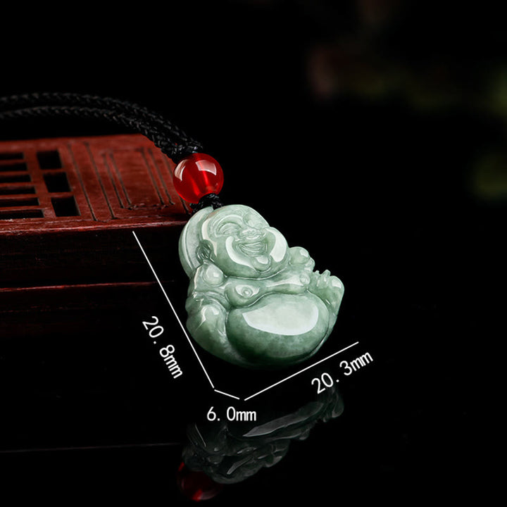 Buddha Stones Natural Green Jade Laughing Buddha Luck Abundance Necklace Pendant - image 6